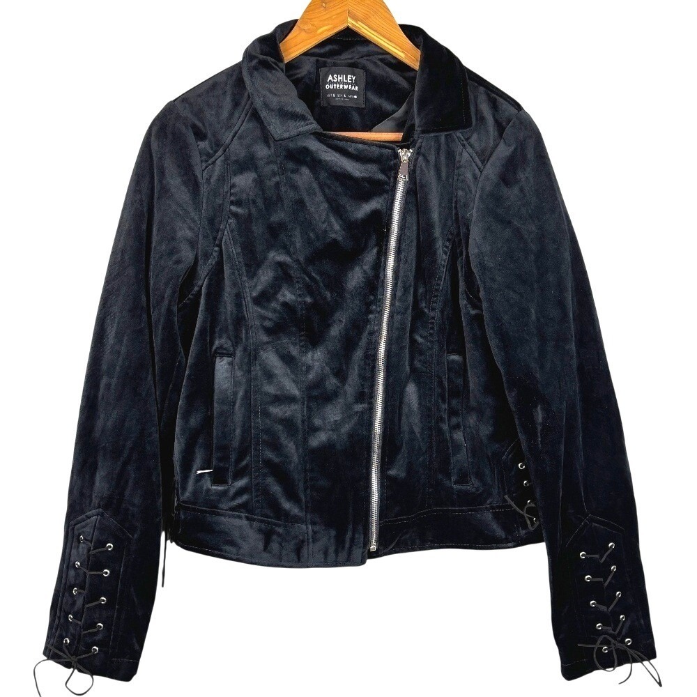 Women's Crop Biker Jacket Sz L Ashley Outerwear Internat Velvet Moto Bomber Edgy